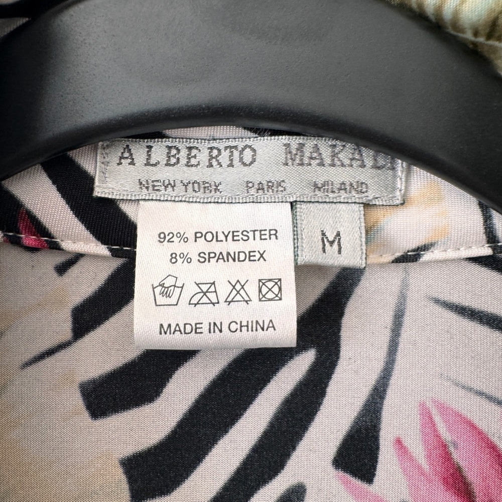 Alberto Makali Zebra Floral Print Ruched Front Zip Up Top Blouse M - Picture 3 of 5